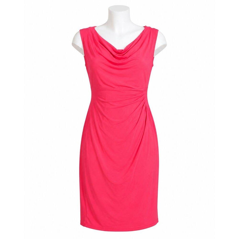 LAUREN Ralph Lauren Coral Cowl Neck Ruched Sheath Dress Womens Size 10